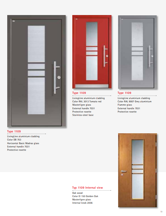 Type 1108 ModernLine – Artistic Glass ModernLine Entrance Door, Reflo Glass with Polished Notched Bevel and Stones, Advanced Insulation, Secure Stainless Steel & Brass Hardware